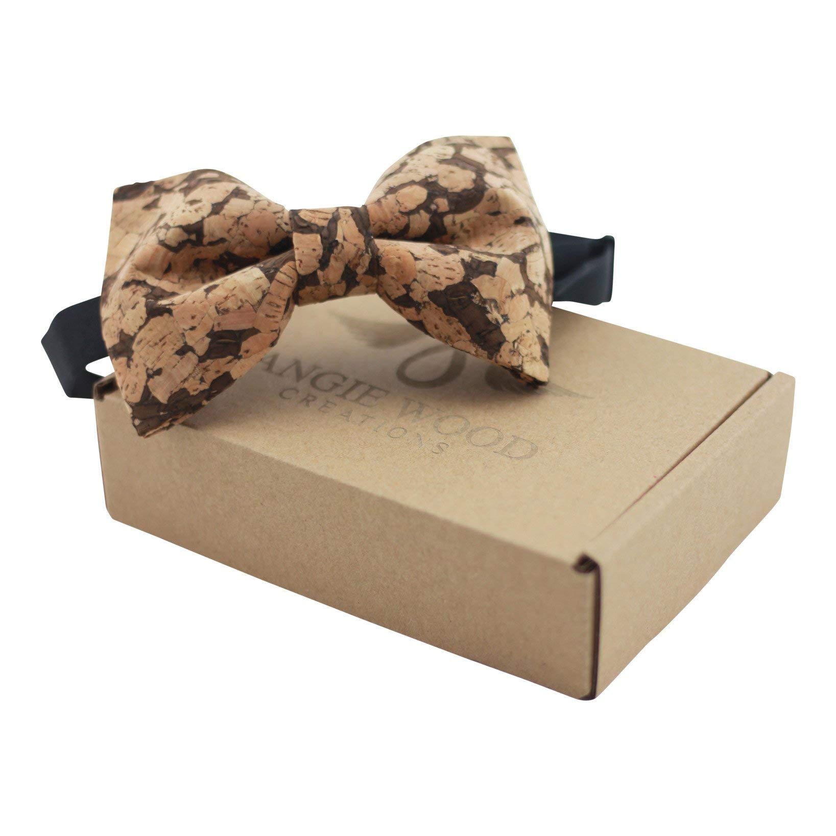 Large Butterfly Cork Bow Tie with Adjustable Satin Neckband - Marbled Cork2