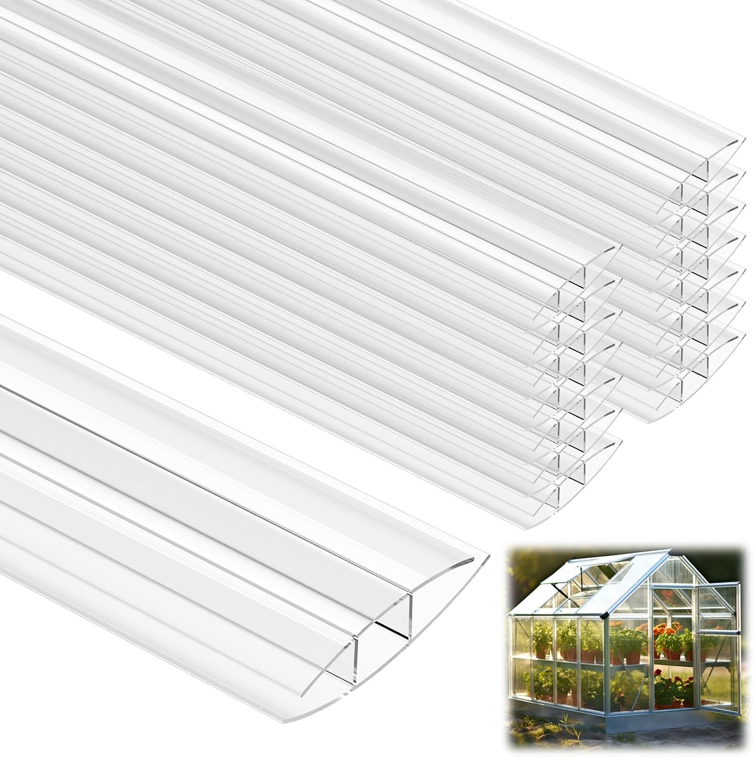 Tandefio 12 Pcs 4 ft Polycarbonate Greenhouse Panels H Connectors Fits 8 mm Polycarbonate Panels Clear Roofing Greenhouse Accessories