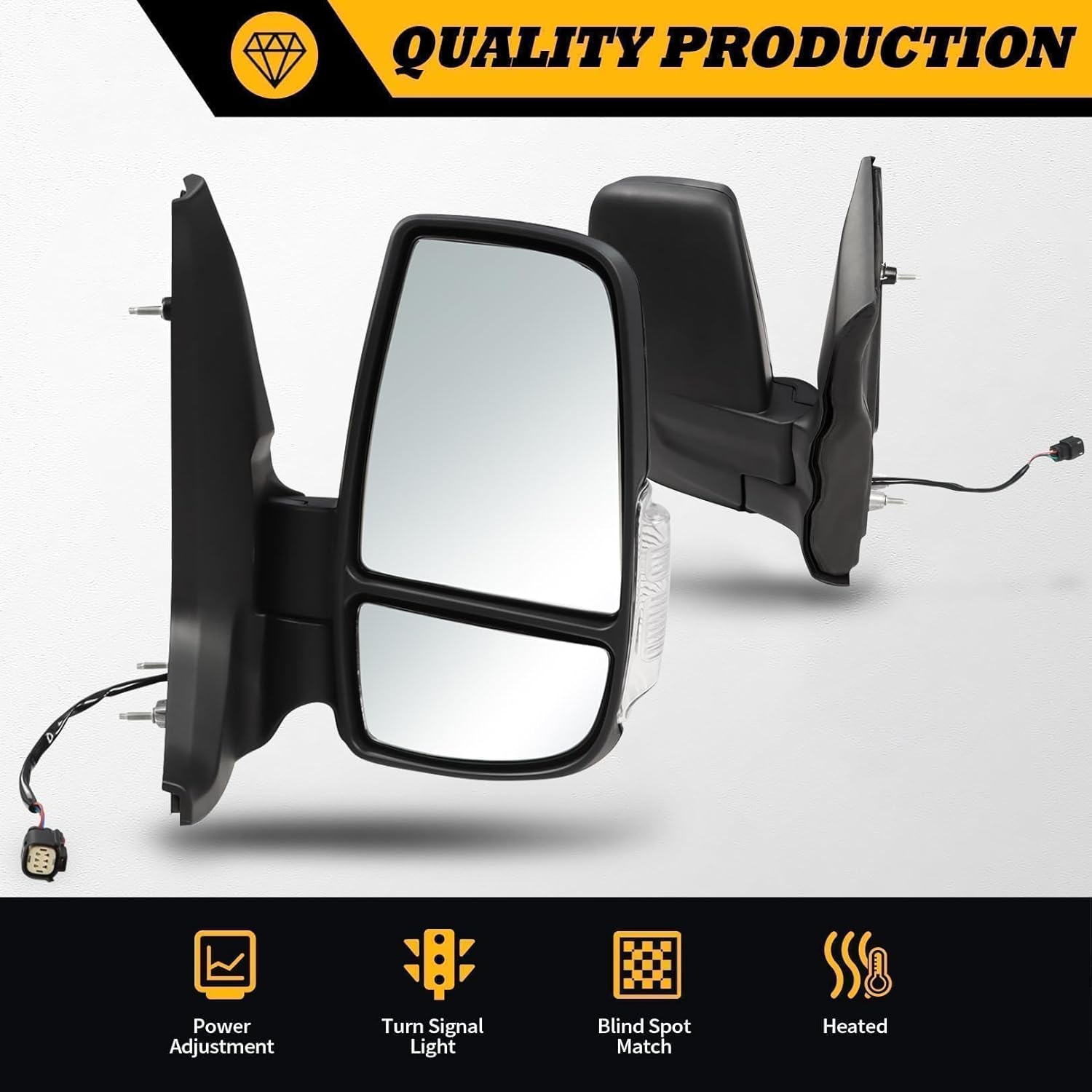 Jecoupoon Passenger Right Side Mirror Assembly Compatible with 2010-2025 Transit 150 250 350 350HD Power Mirror with Turn Signal Light and Heated Replace FO1321650 LK4Z17682CB Short Arm (6 Pins)