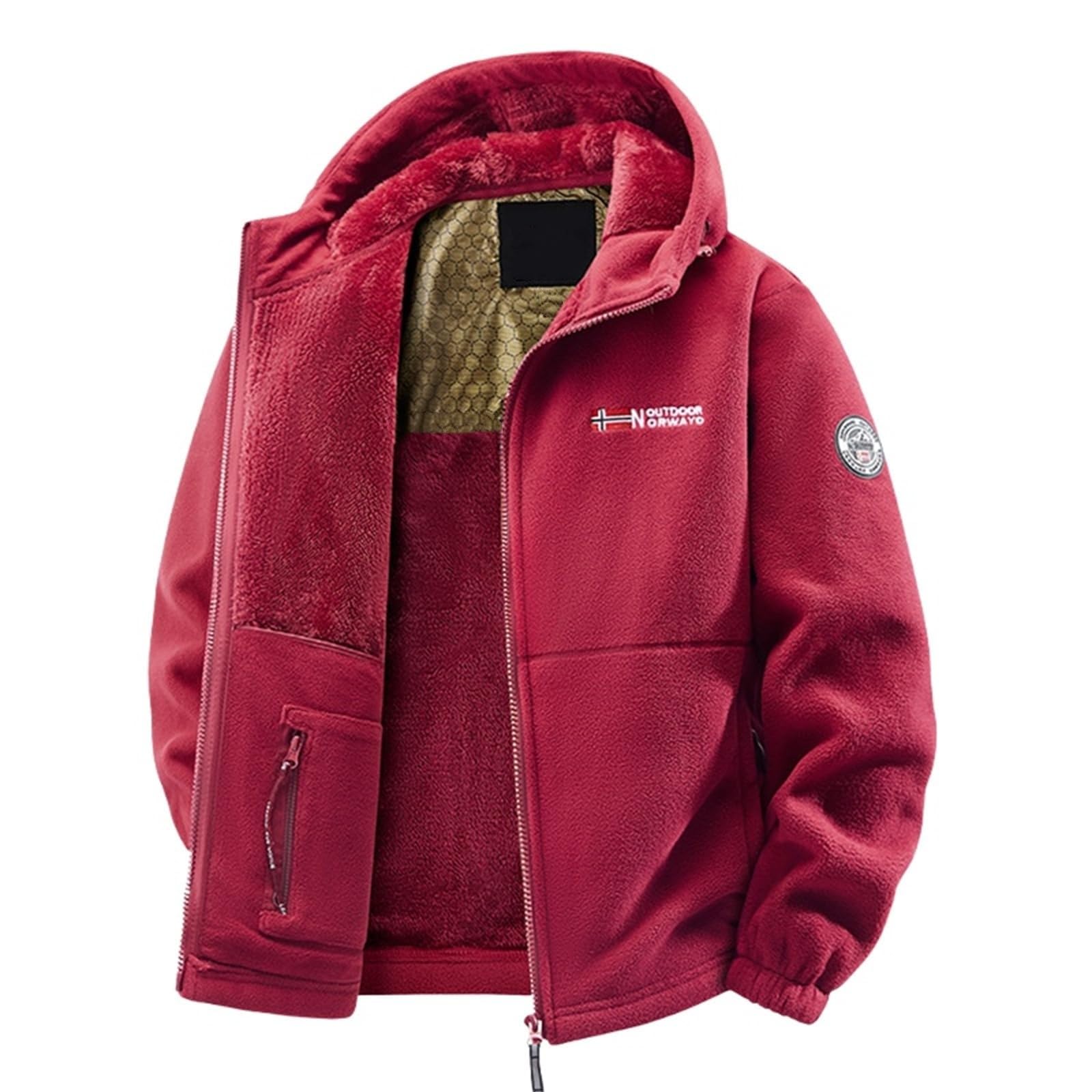 Herren Teddy Fleece Jacke mit Kapuze, Warme Outdoor Softshell Jacke