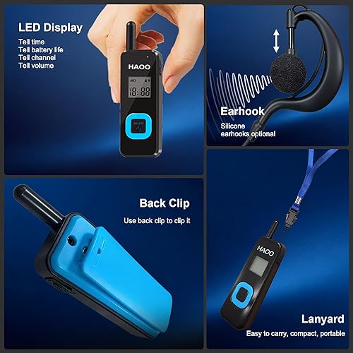 Miniatura 6 de Mini walkie talkies con auriculares, radio portátil de dos vías, transceptor FM, walkie talkie de largo alcance para esquí, senderismo, deportes al