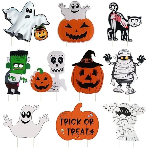 10PCS Yard Signs Halloween Props Pumpkin Ghost Monster Stakes for