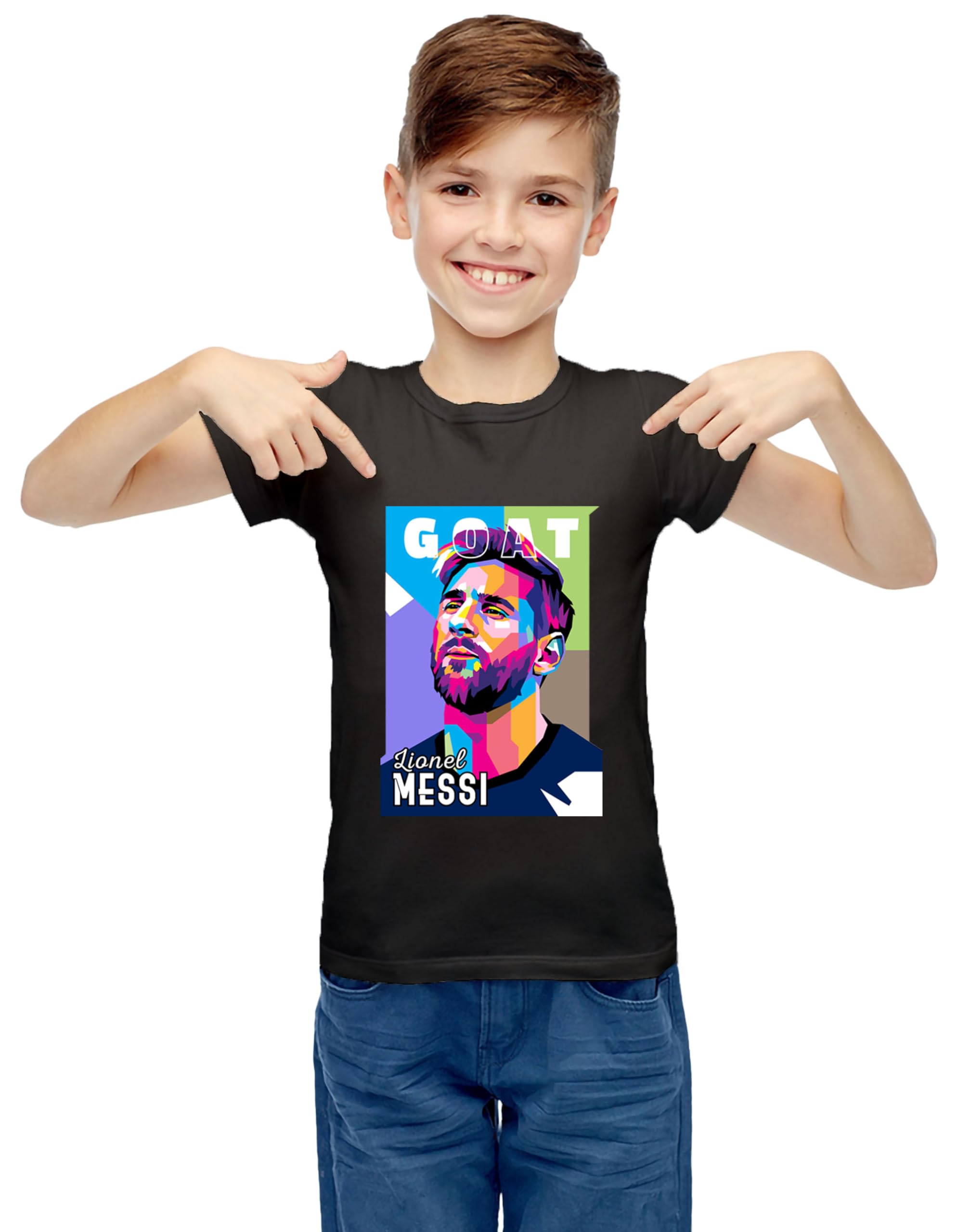 ZINGOMING Lionel Messi Colorful Football Black Cotton T-Shirt for Boys and Girls Unisex Kids T-Shirt-image-26