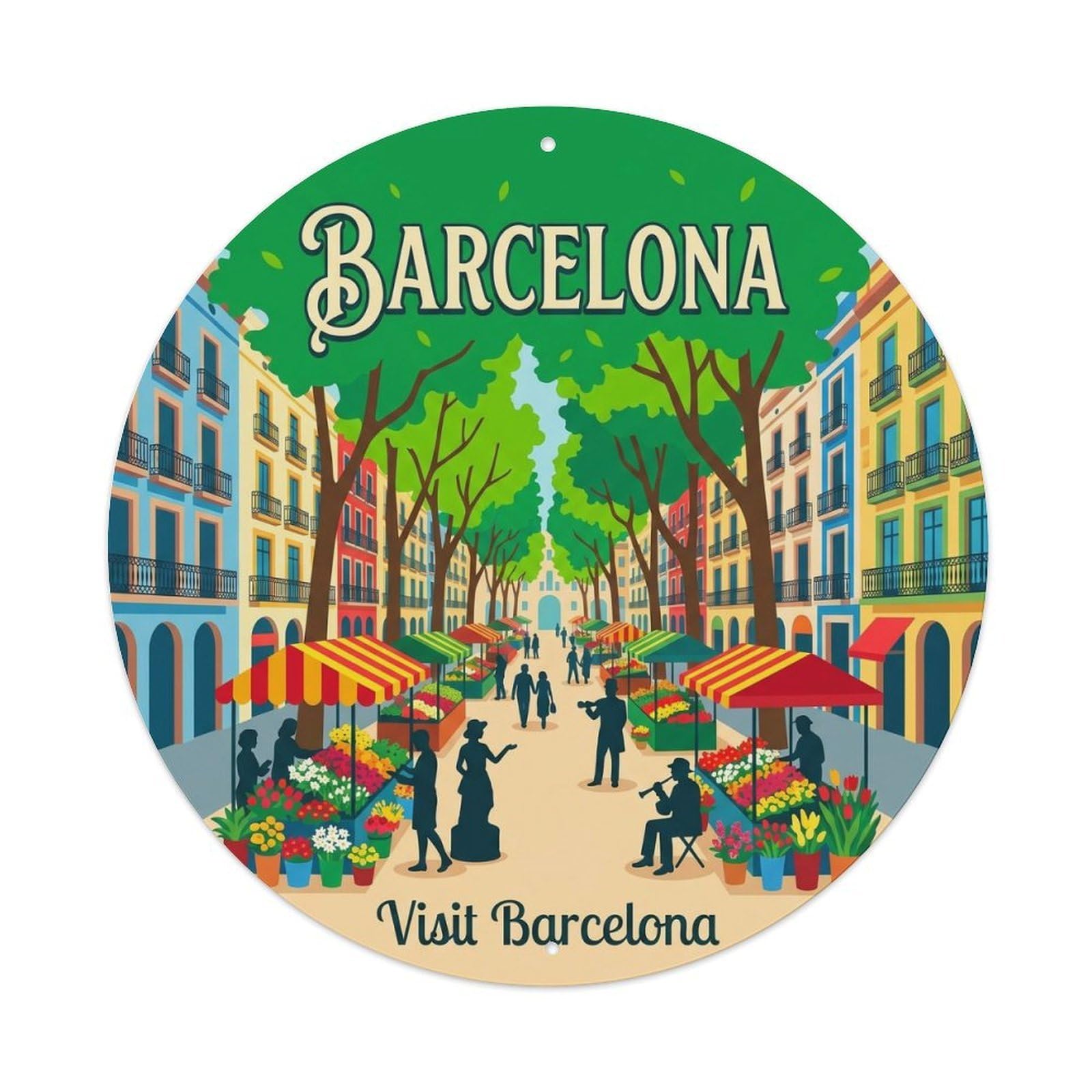 Vintage Travel La Rambla Barcelona Street Metal Tin Sign