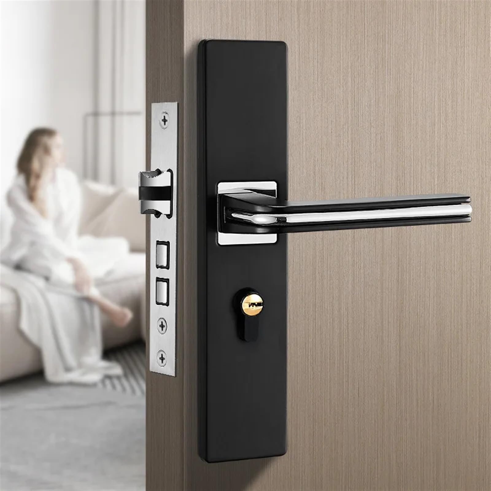 Serrure de porte de chambre noire en bois E 2-7