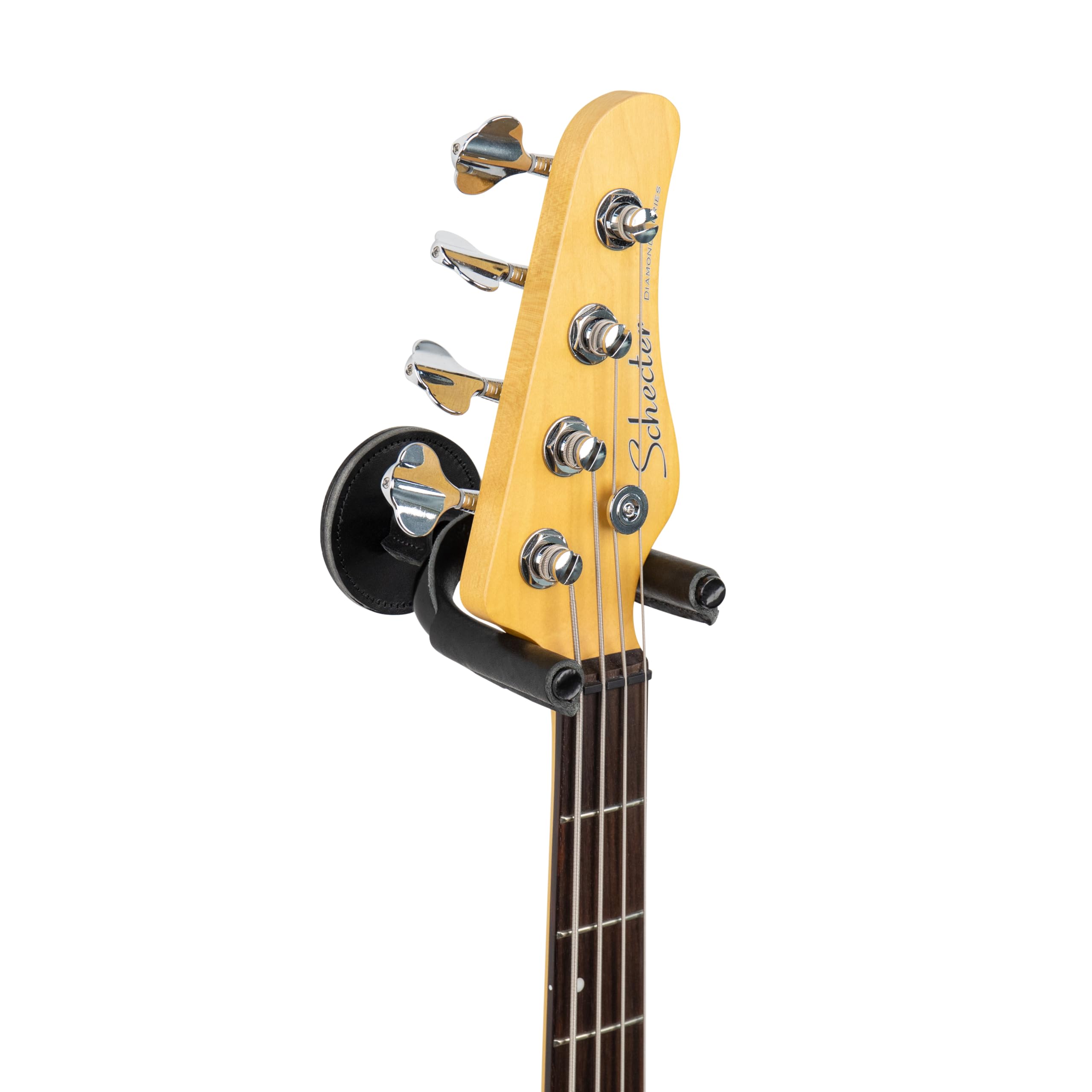 Levy's Leathers - Gancio per chitarra in acciaio forgiato, in metallo nero con fasce per giogo in pelle verde marrone chiaro (LVY-FGHNGR-BKBK)