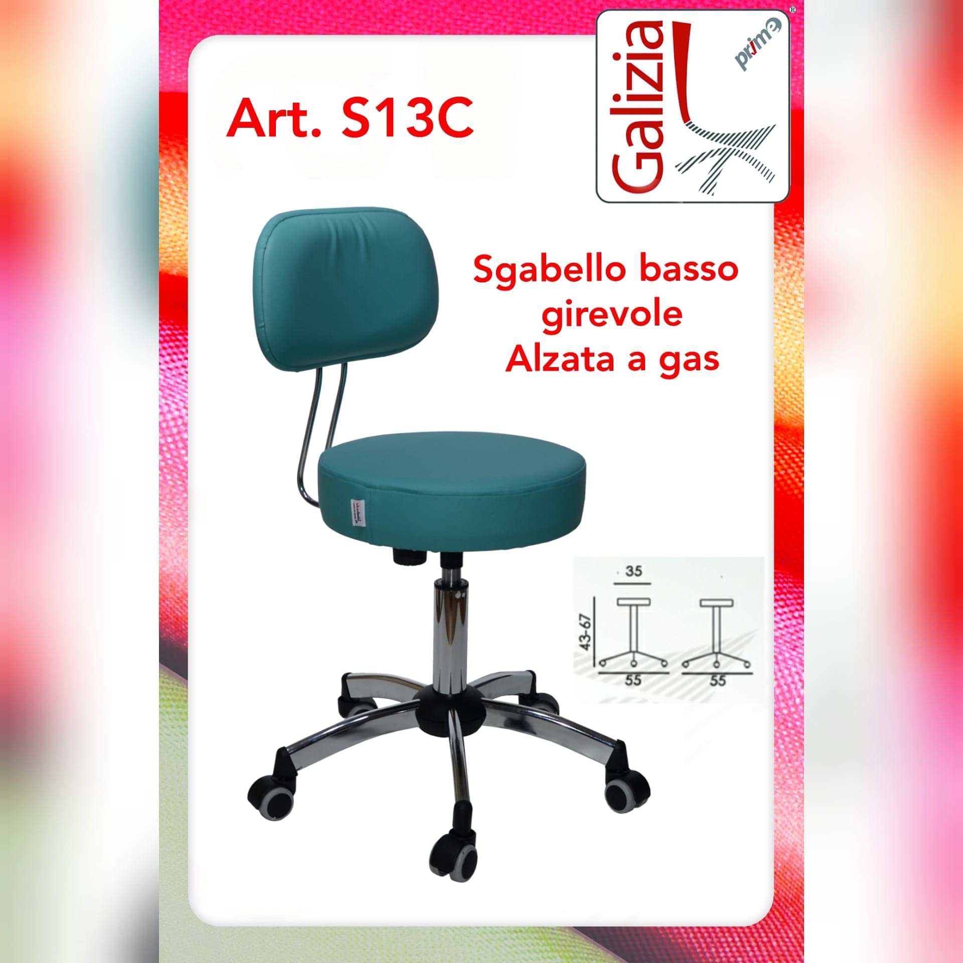 Sgabello Da Lavoro Girevole Con Ruote - Per Estetisti, Studi Medici, Tatuatori, Altezza Regolabile, Colore Azzurro - Foto 5