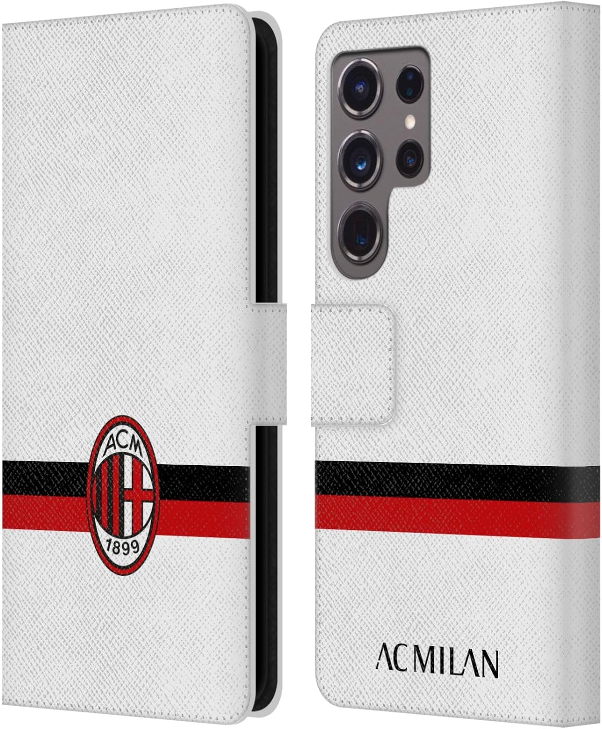 Head Case Designs Officially Licensed AC Milan White Crest Leather Wallet Case Compatible with Samsung Galaxy S24 Ultra 5G