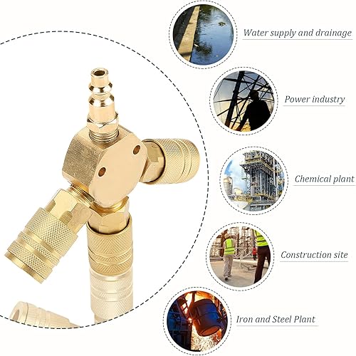 Miniatura 6 de Pacify Divisor de manguera de aire de 3 vías, 14 pulgadas, compresor de aire universal de compresor de aire de conexión rápida, accesorios de