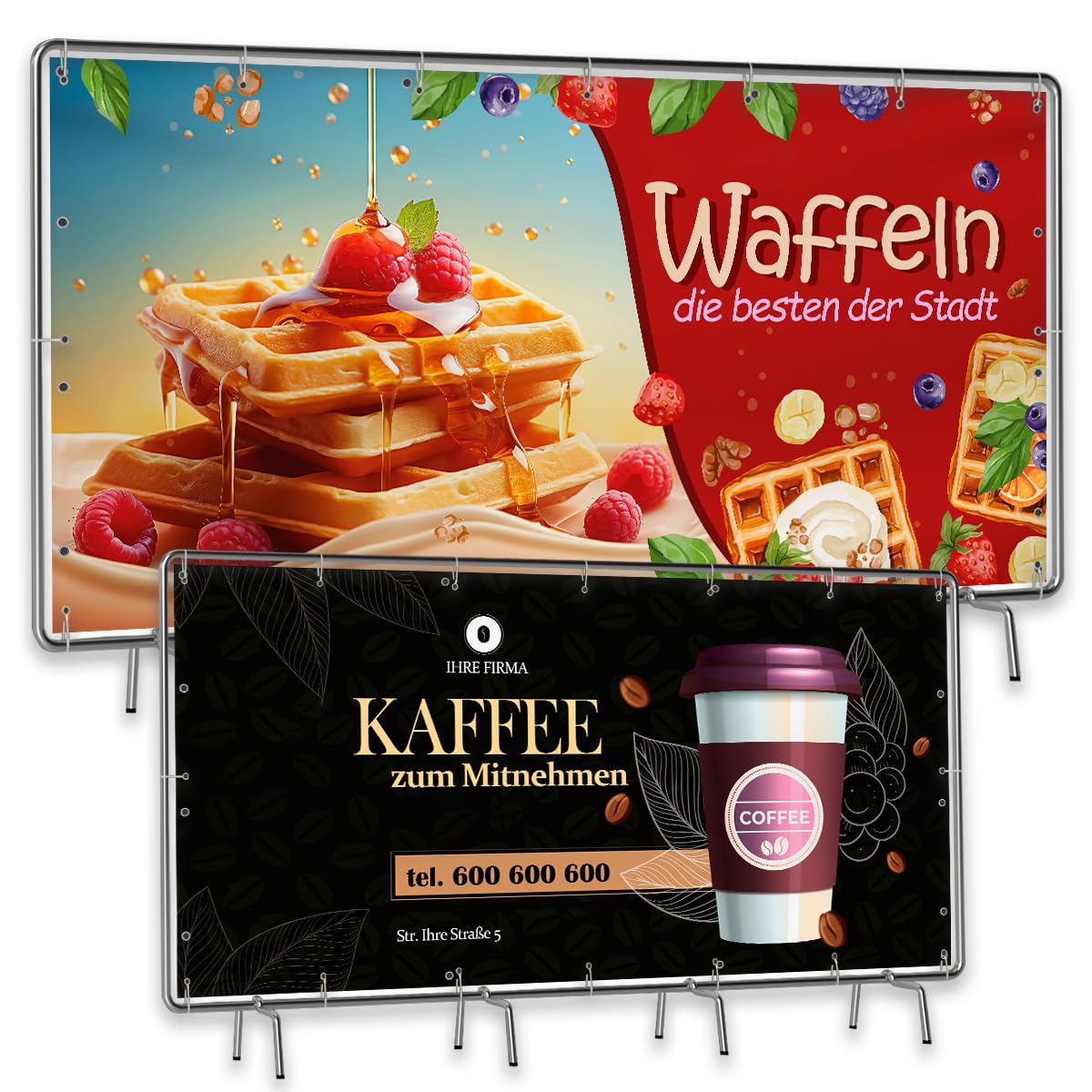 Banner Selbst Gestalten – Personalisierter Werbebanner mit Text/Logo/Foto – Für Werbung, Veranstaltungen & Dekoration – Wetterfest, UV-beständig – 450 g/m – von 1 bis 4 m – PrintMercial