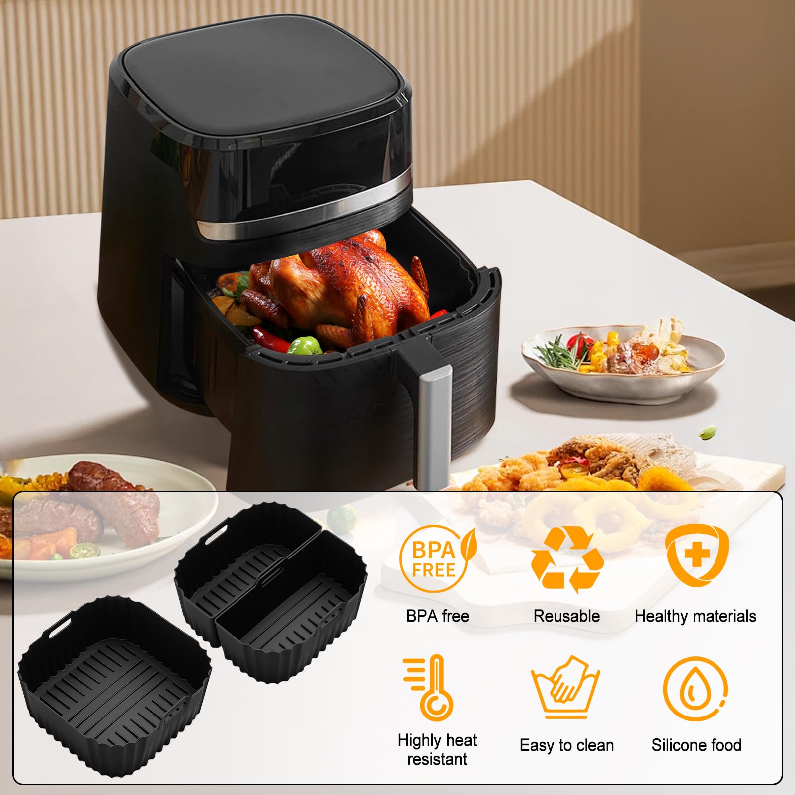 Silikonowa forma do frytkownicy na gorące powietrze Russell Hobbs XXL 8 l / 8,3 l, silikonowa forma nieprzywierająca, do frytkownicy na gorące powietrze Bosch, seria 6, XXL 7,2 l, silikonowa wkładka