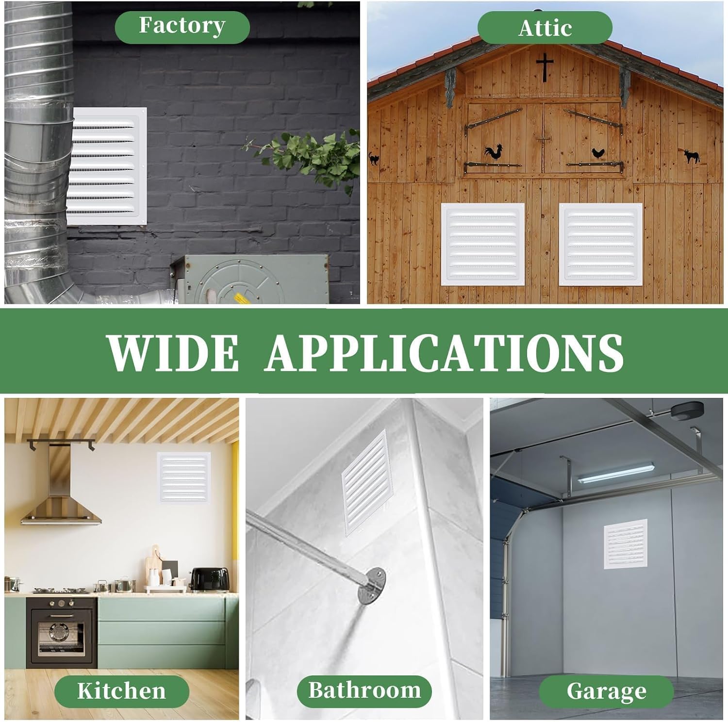 2 Pcs Gable Vent 6" x 6" Square Shed Vents Metal Attic Vent with Screen Mesh Louver Vent Grille for Exterior Door House Attic Garage Ceiling (White)