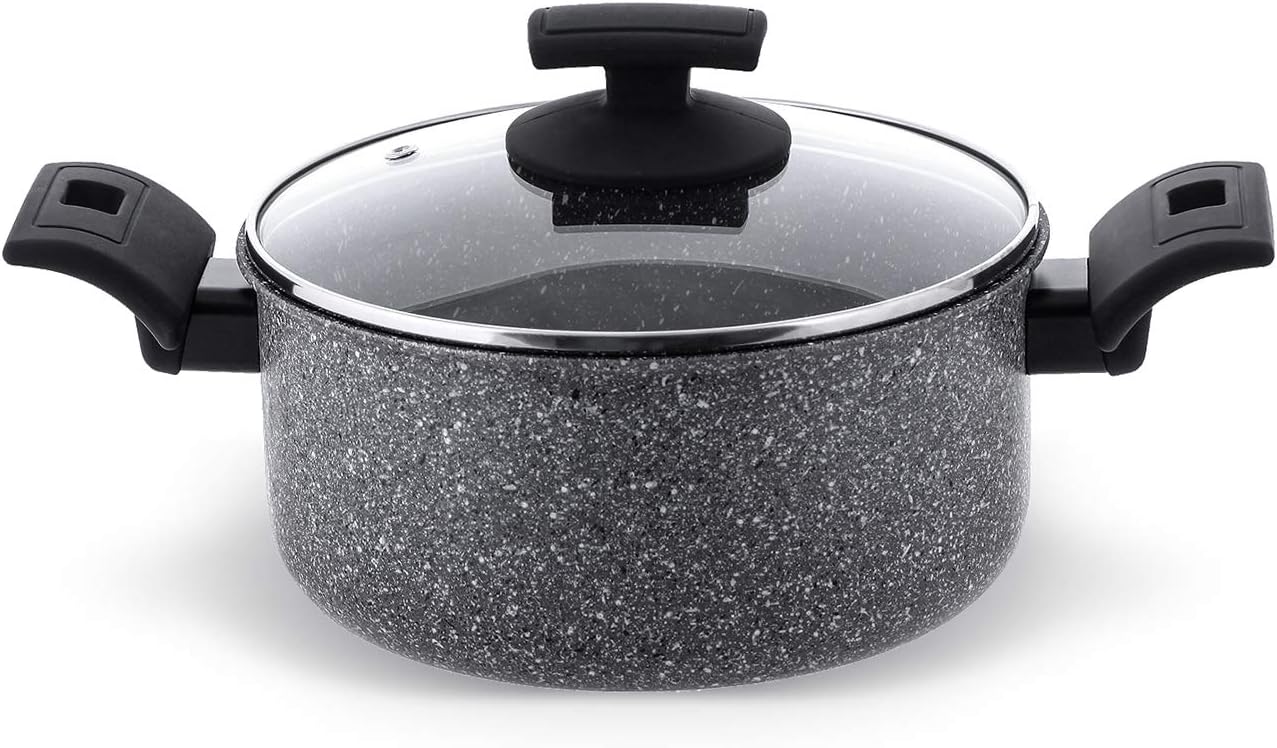 Rossetti Elementi Natura Made in Italy 20cm Granite Non Stick Casserole Pot Stockpot + Lid No-Mess No-Fuss Carefree Nonstick Cookware Dishwasher Safe PFOA & Lead Free Nonstick Casserole with Lid