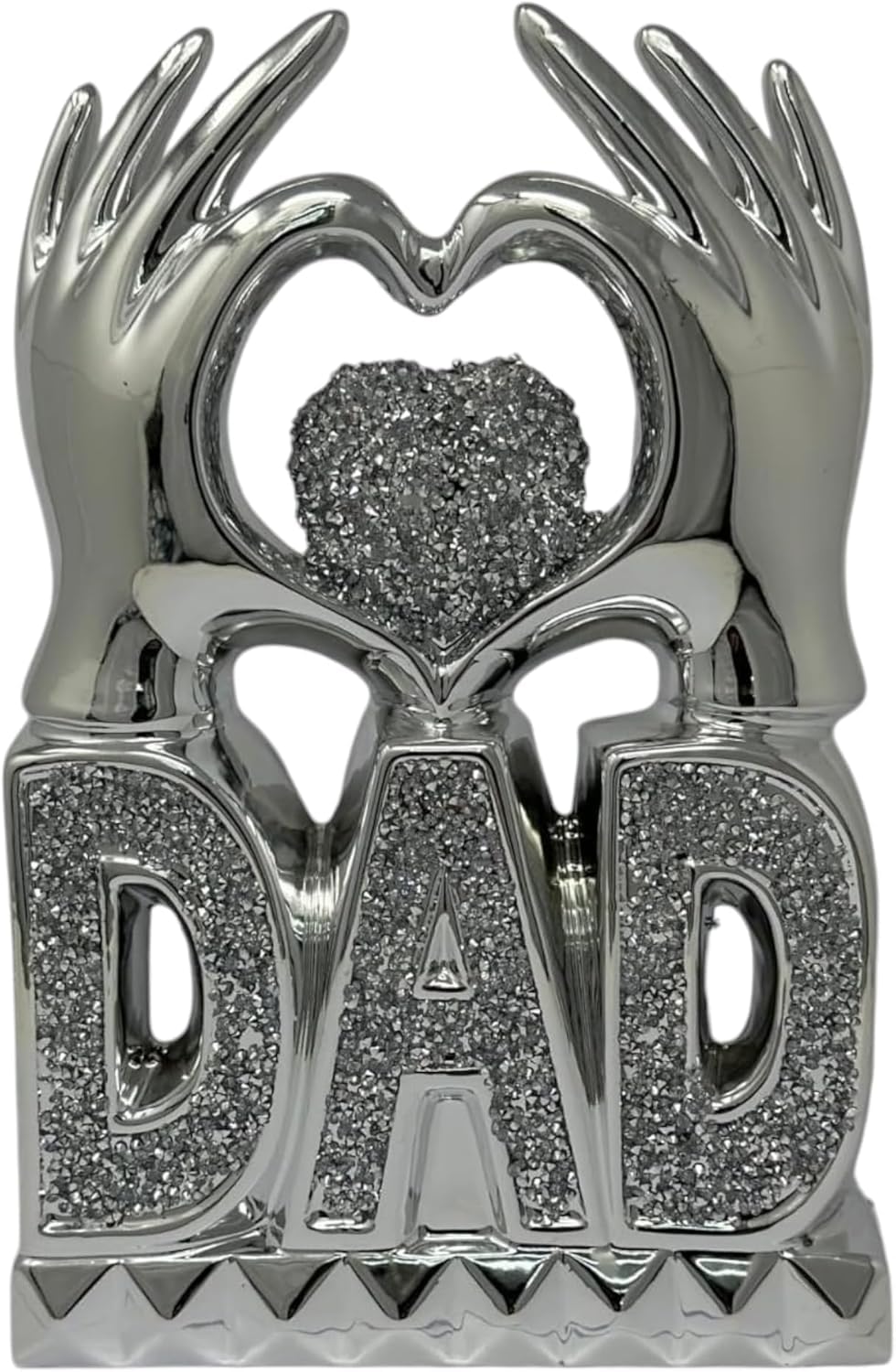 AIDNI Crushed Diamond Crystal Dad Heart Hand Ornament, Silver Ceramic Dad Sculpture, Gift for Dad, Home Decor or Gift, 31cm