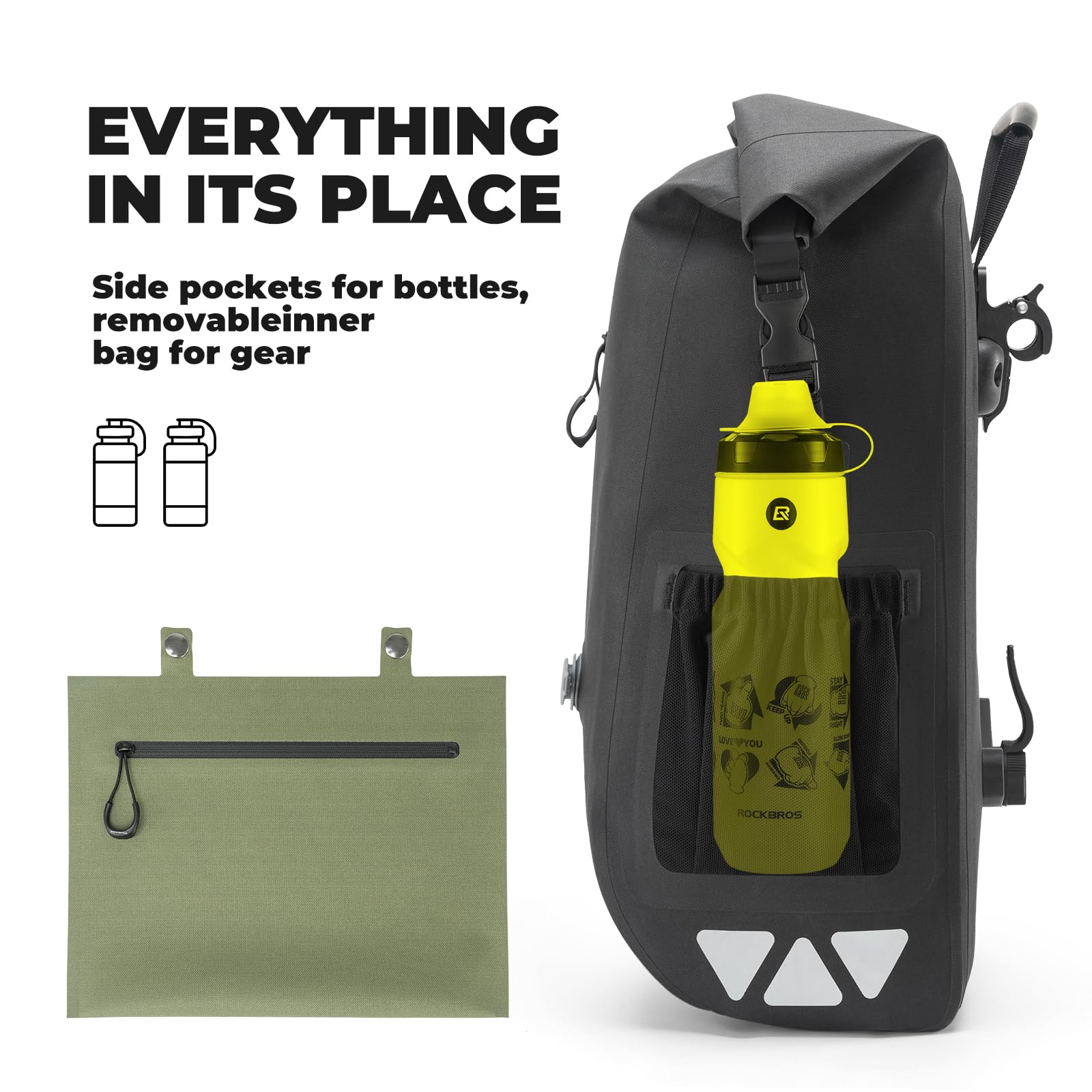 ROCKBROS Road to Sky Borsa Portapacchi Bici 25L Impermeabile | Aggancio Rapido e Stabile, per MTB, Bici da Strada e Trekking, Ideale per Bikepacking e Uso Quotidiano, Verde