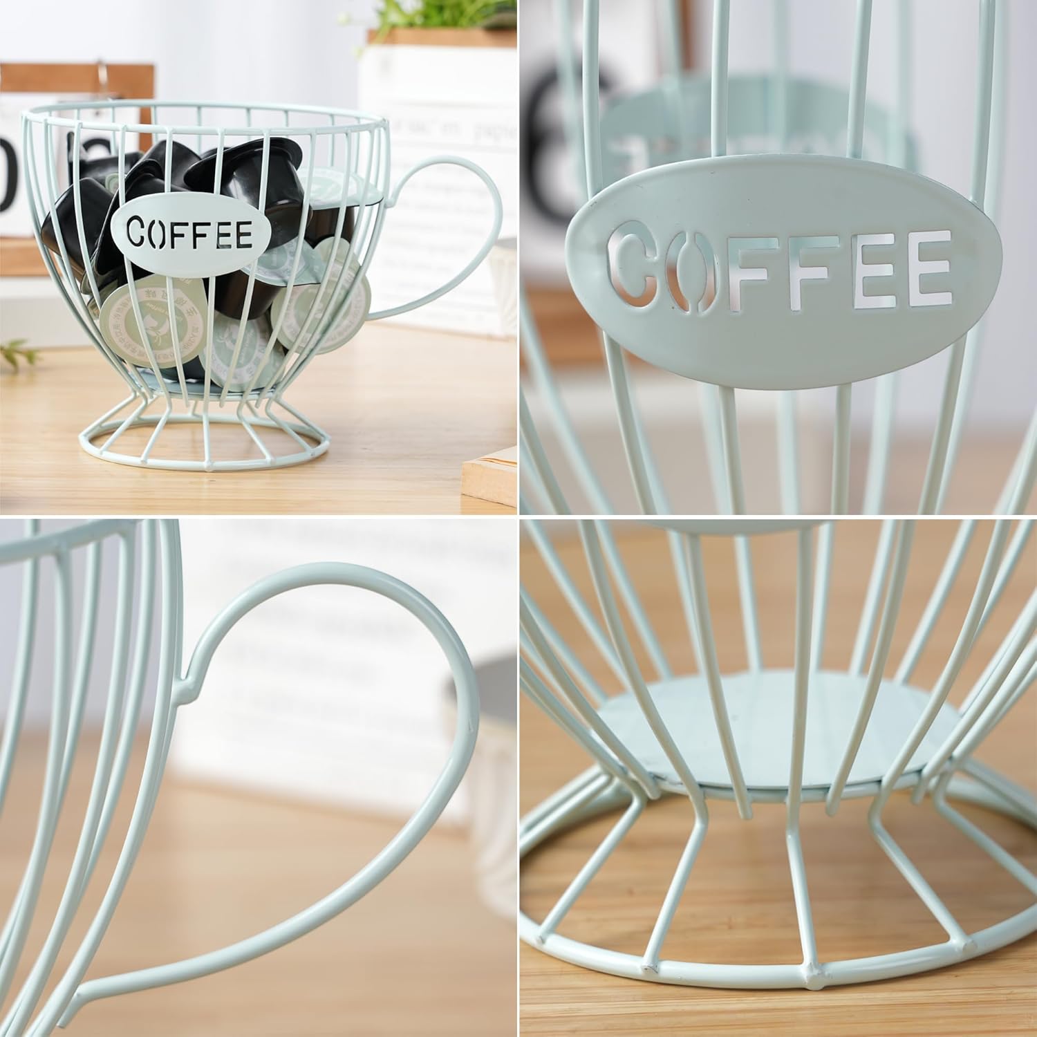 H&W 2PCS Coffee Pod Holder & Capsule Basket, Metal Coffee Bar Organizer for Kitchen Dinning Room Office Home Cafe Hotel (Blue)