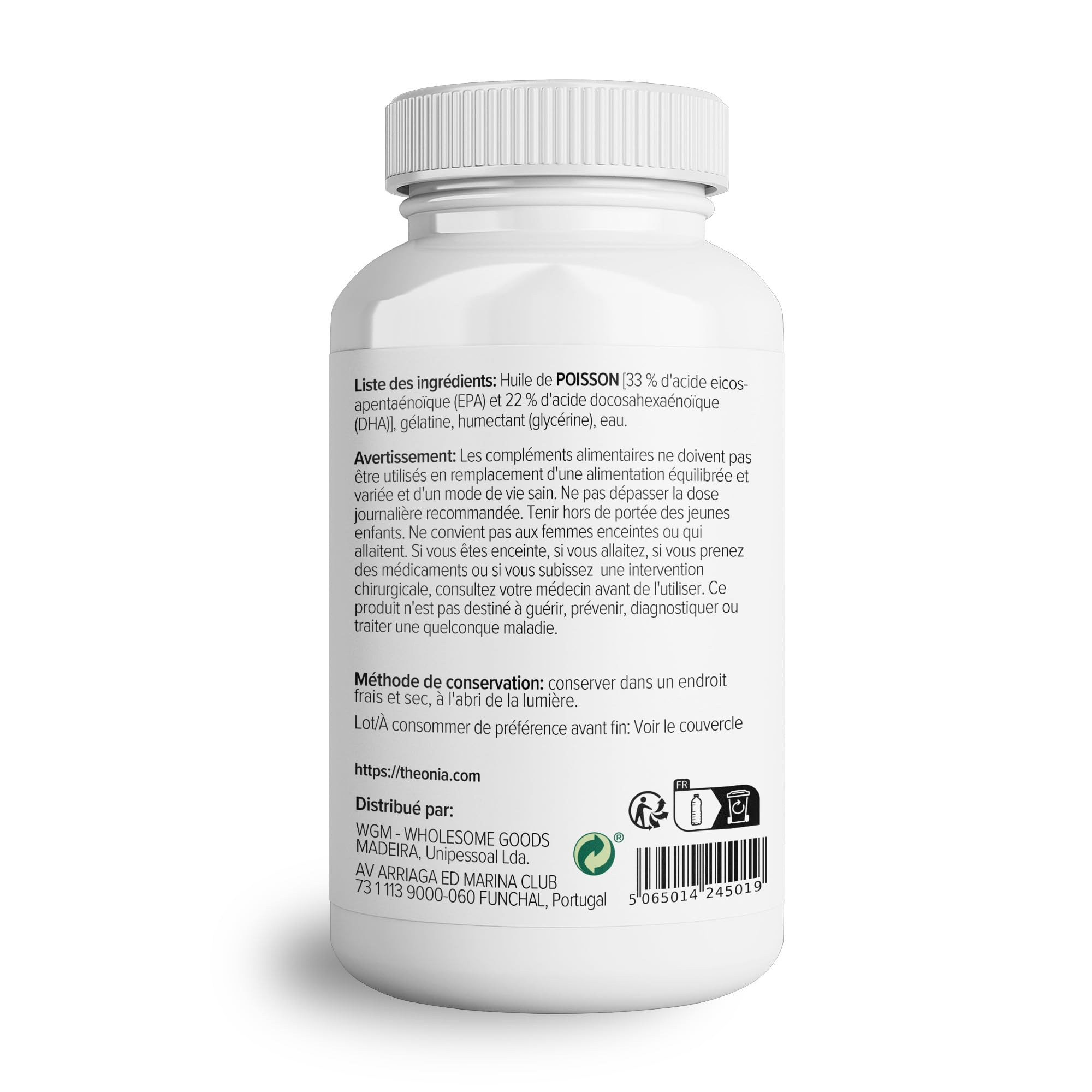 Huile de poisson Oméga 3 Pure 2000 mg avec Vitamine E de Theonia | Soutient le cœur, les articulations, l’activité cérébrale et le système immunitaire – 60 capsules, sans OGM