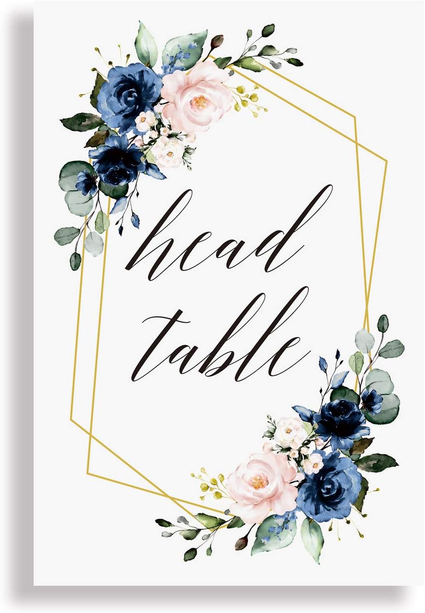 Doris Home Navy Blue and Pink Wedding Table Numbers, Numbers 1-25 & Head Table Card Table Numbers, Double Sided 4x6 Floral Design, Table Numbers for Wedding Reception/Party/Event