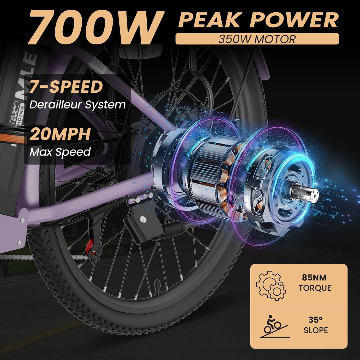 MOONCOOL Electric Bike for Adults, 700W Peak Power 7 Speed Step Through Electric Cruiser Bike, 40 Miles Electric Bicycle with 36V 10.4Ah Battery, Aluminum Frame City Commuter E Bikes for Women, Men