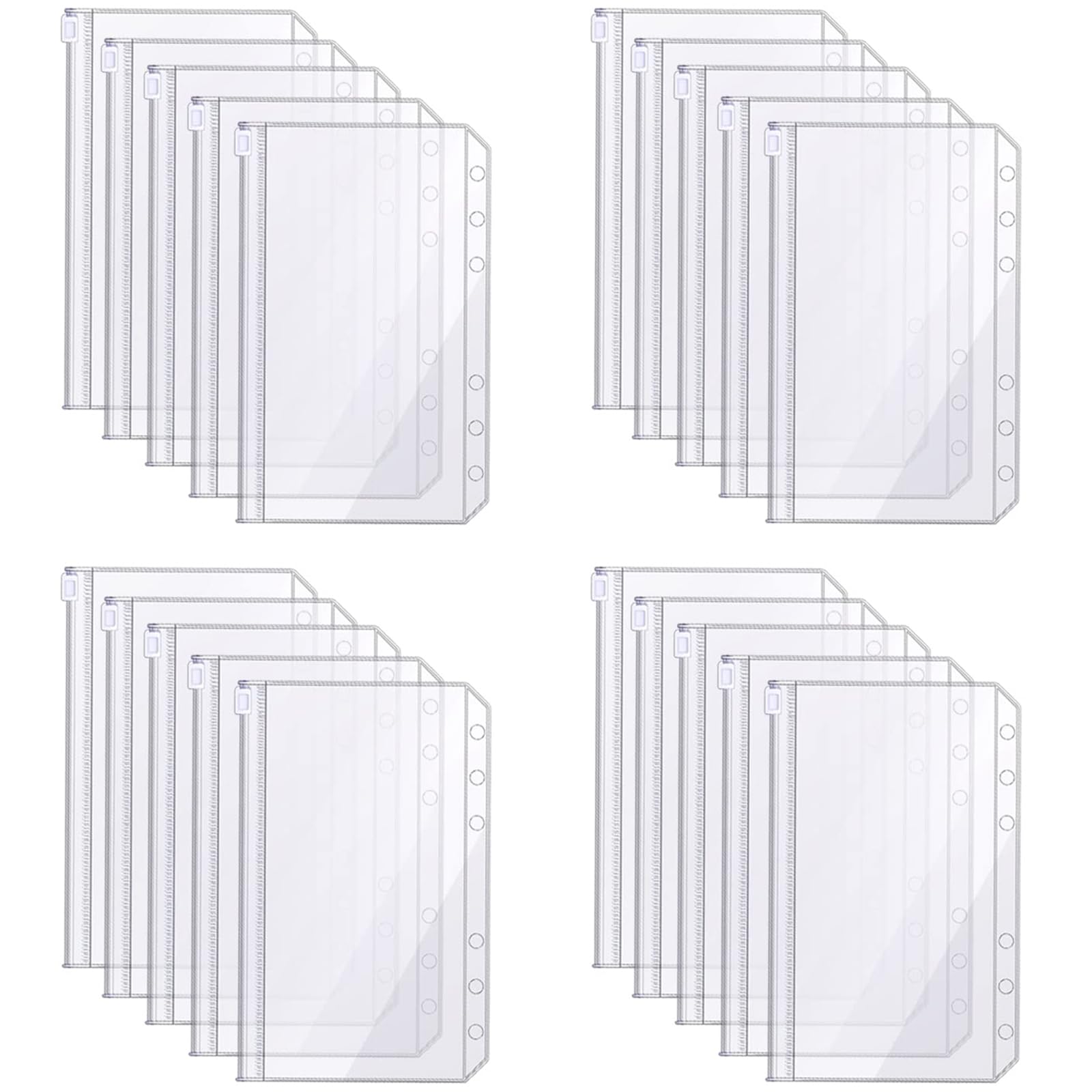 A6 Zipper Binder Pockets,20 PCS Plastic Zipper Budget Binder Pockets Cash Envelope 6 Holes Waterproof Zipper Bags for Budget Binders Documents and Cards Budget Binders and Cash Organization