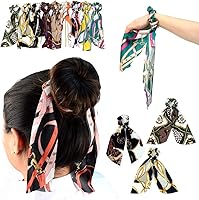 Vista 6 de Cinta elástica para el cabello, 3 unidades, diseño de cola de caballo, estampado vintage de moda