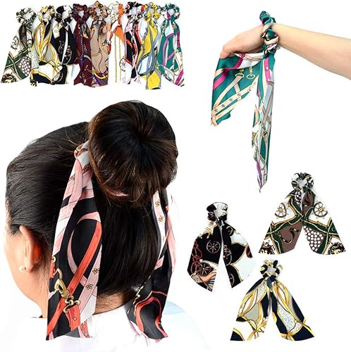 Vista 6 de Cinta elástica para el cabello, 3 unidades, diseño de cola de caballo, estampado vintage de moda