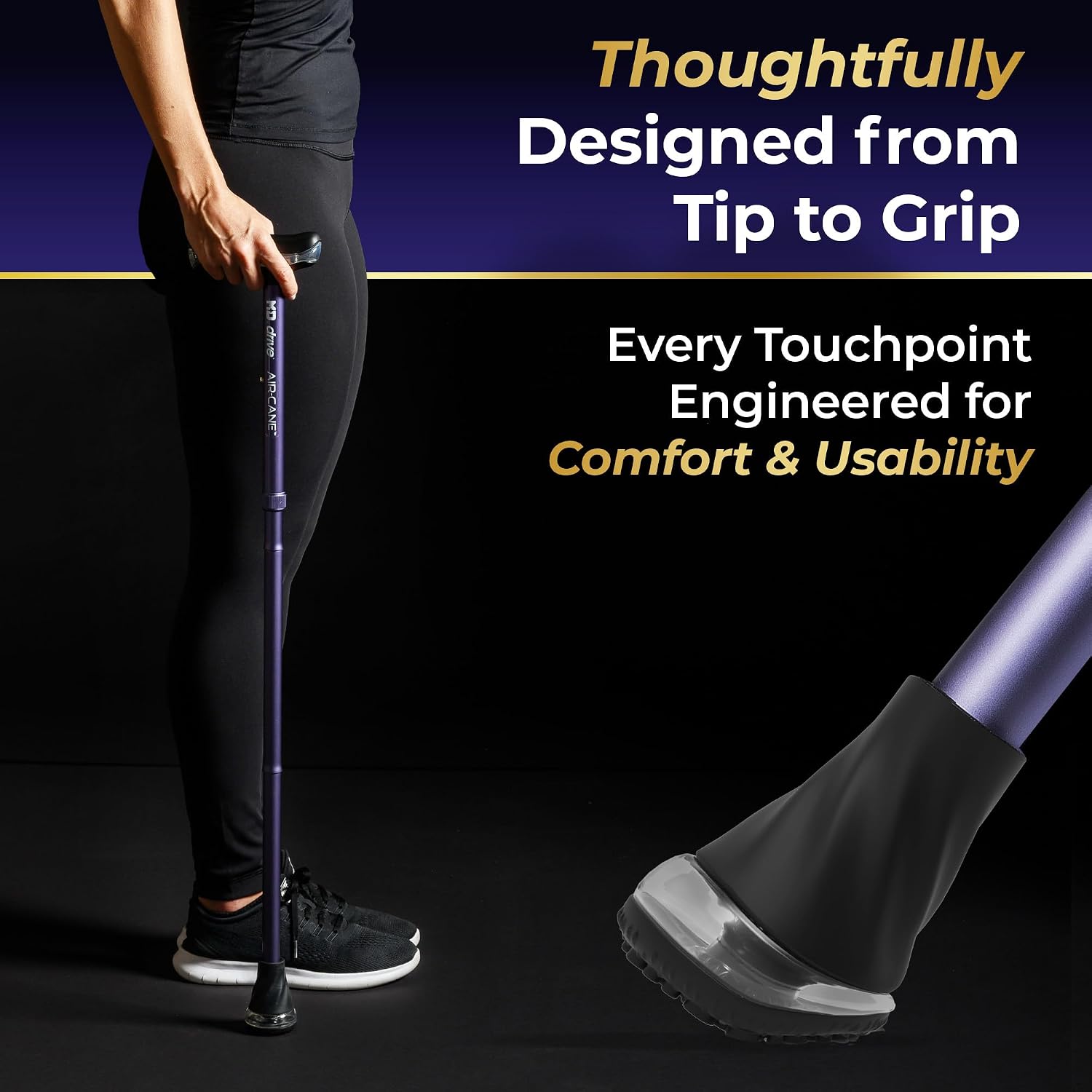 Air-Cane Walking Cane for Men and Women, Folding Canes with Airgonomic Grip, Adjustable Walking Stick, Adjustable Height 4'9"-6'7", 350 lb Capacity