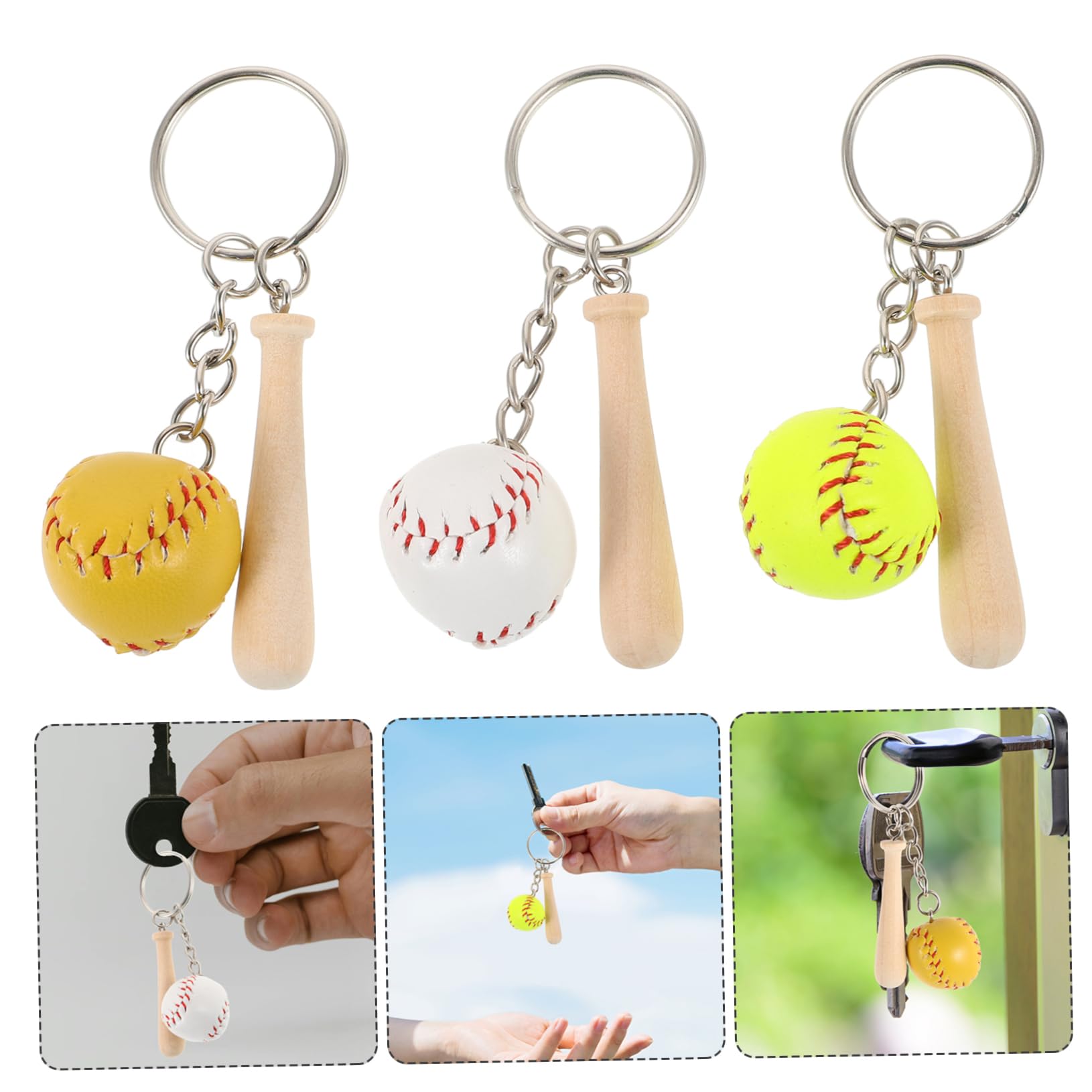 TOYANDONA Llavero De Béisbol Suministros Hechizas Adorno Para Colgar La Bolsa Fiesta A Granel Llavero De Beisbol Deportivo Encantos De Mochila Llavero De Mochila Madera