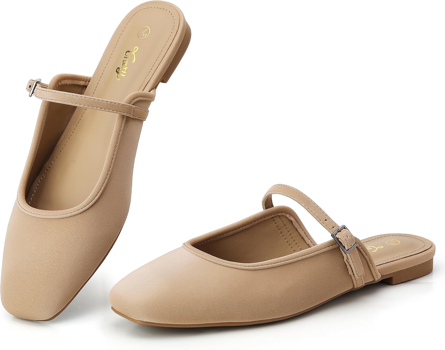 Trary Mules for Woman Mary Jane Flat Shoes Slip on Comfortable Backless Loafers Flats Square Toe Office Casual Vintage