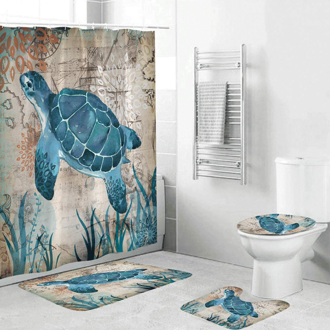 Nautical Shower Curtain Creative Printed Bathroom Accessories Set Four Piece 72"x78" Shower Curtain Polyester Shower Curtain Duty Fabric Shower Curtain Liner (1,72x72in)