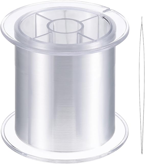 Blulu 500 Meter Clear Nylon Invisible Thread for Christmas Hanging Ornaments and Sew Hobby Strong and Invisible Clear Beading Thread with Bead Needle (0.25 mm)