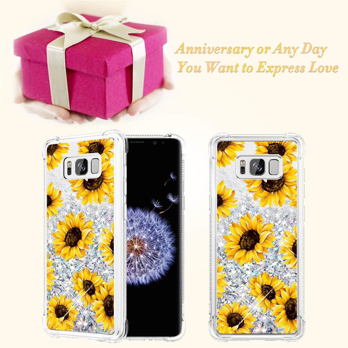 Caka Glitter Case for Galaxy S8 Case Flower Bling Luxury Fashion Flowing Liquid Floating Sparkle Glitter Soft TPU Case for Samsung Galaxy S8 (Sunflower)
