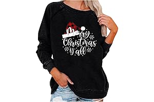 Merry Christmas Y'all Sweatshirt Women Ugly Christmas Sweater Santa Hat Snowflakes Shirt