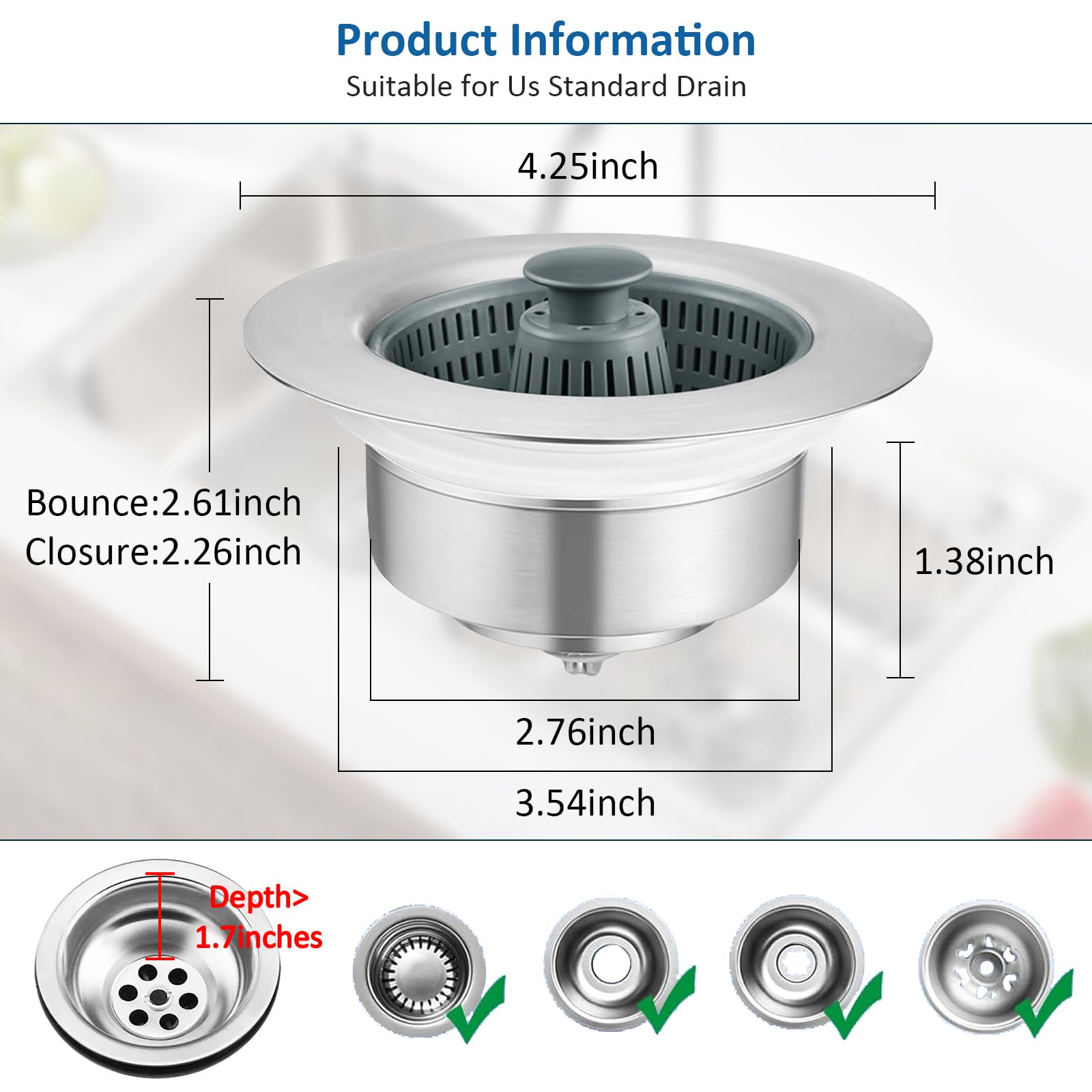 3-in-1 Abflusssieb Für Küchenspüle - Edelstahl-Korbfilter Mit Pop-Up-Stopfen (für 8,9 Cm Abfluss)
