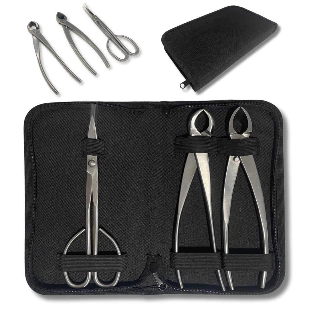 Kit Herramientas Bonsái Profesional – Estuche Para Mantenimiento de Bonsais con Tijeras, Podadora Cóncava y Podadora Recta Esenciales para el cuidado