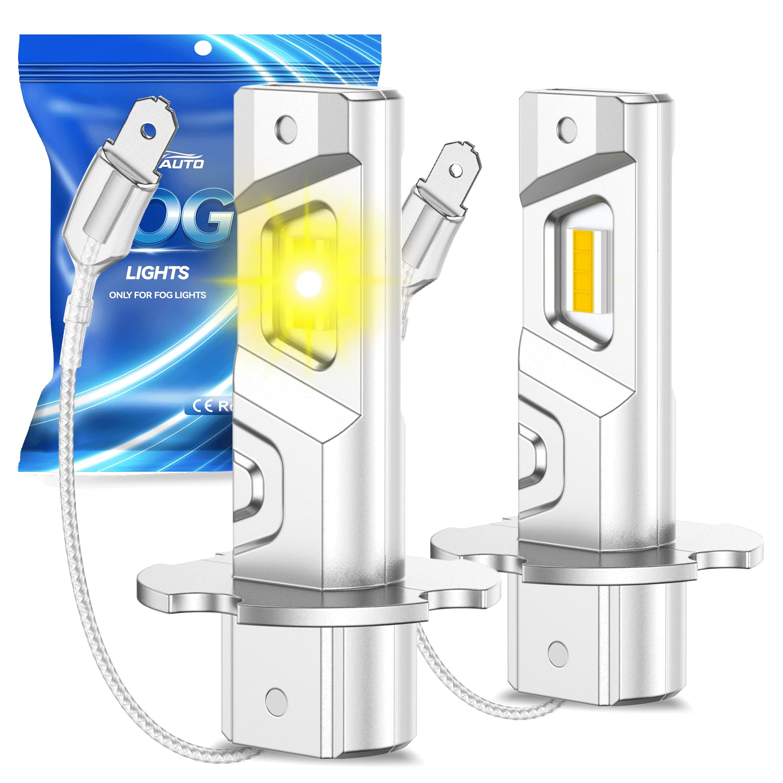 Marsauto H3 Yellow Led Fog Light Bulb, 600% High Bright H3LL Fog Lights Led, 12,000LM 3000K Amber Yellow LED Fog Lights, 1:1 Mini Size Upgraded CSP