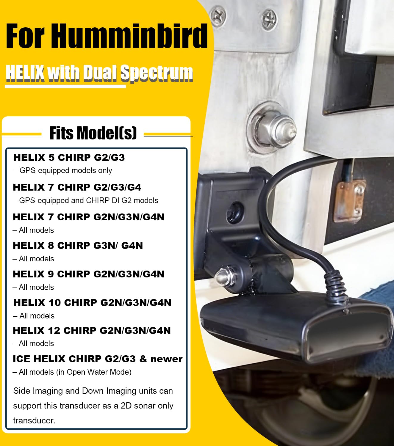 XNT-9-HW-T pour Humminbird Helix Transducteur à montage sur tableau arrière à double spectre avec température 710274-1, longueur de câble de 6,1 m, imagerie MEGA en eau peu profonde à profonde
