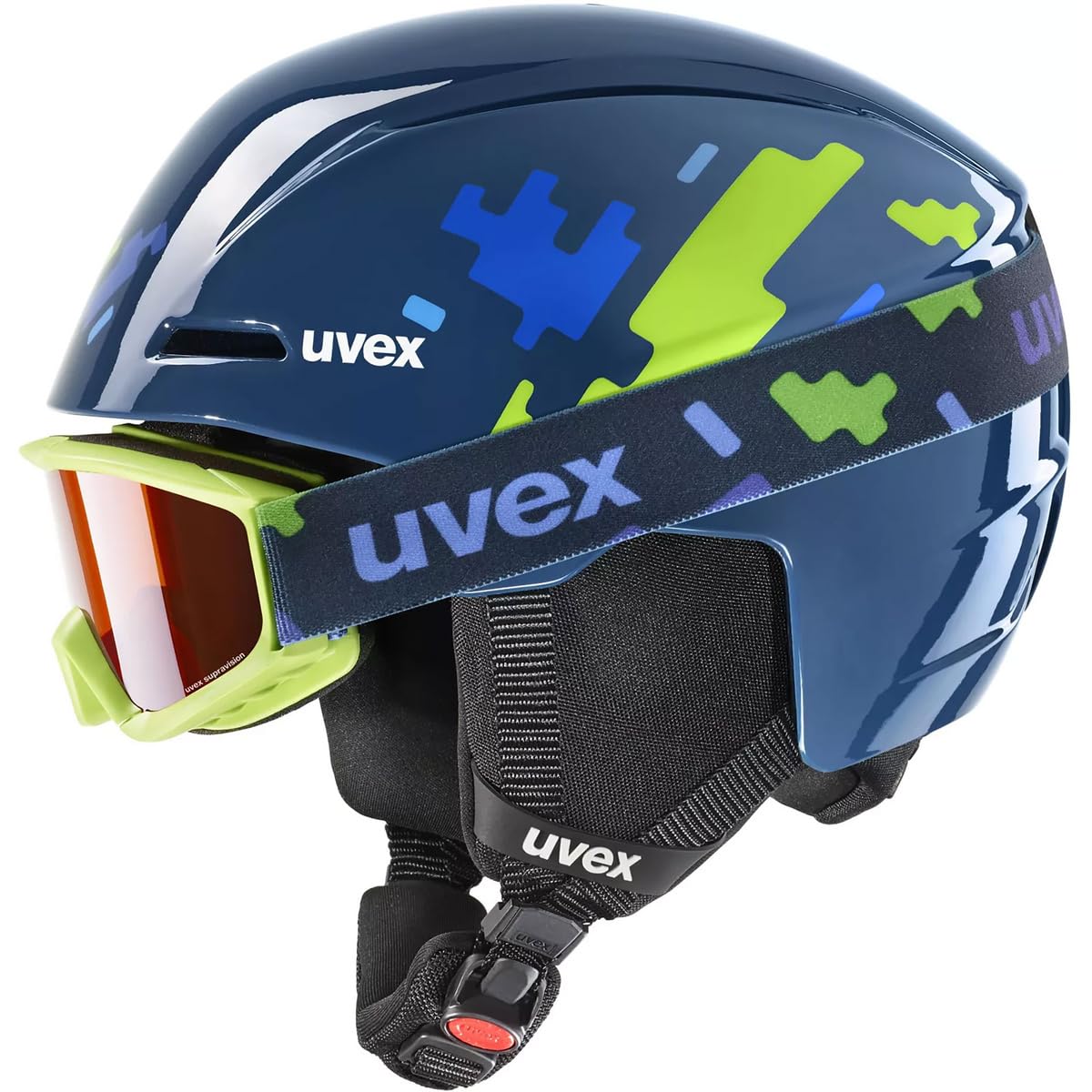 uvex Viti Set, Casco e Maschera da Sci Unisex Bambino, Blue Puzzle, 46-50 cm