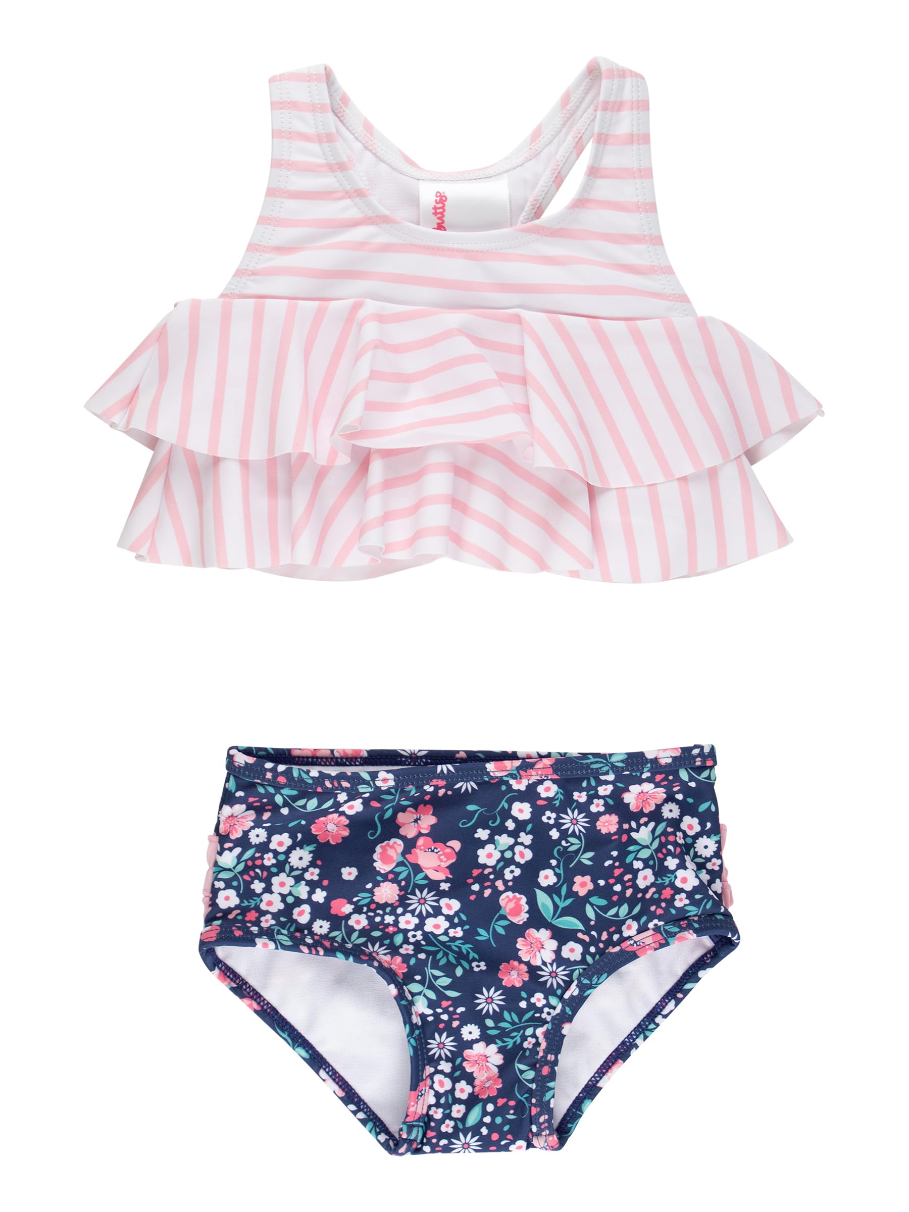 RuffleButts Girls UPF50+ Sun Protection Flounce Bikini Two Piece Swimsuit