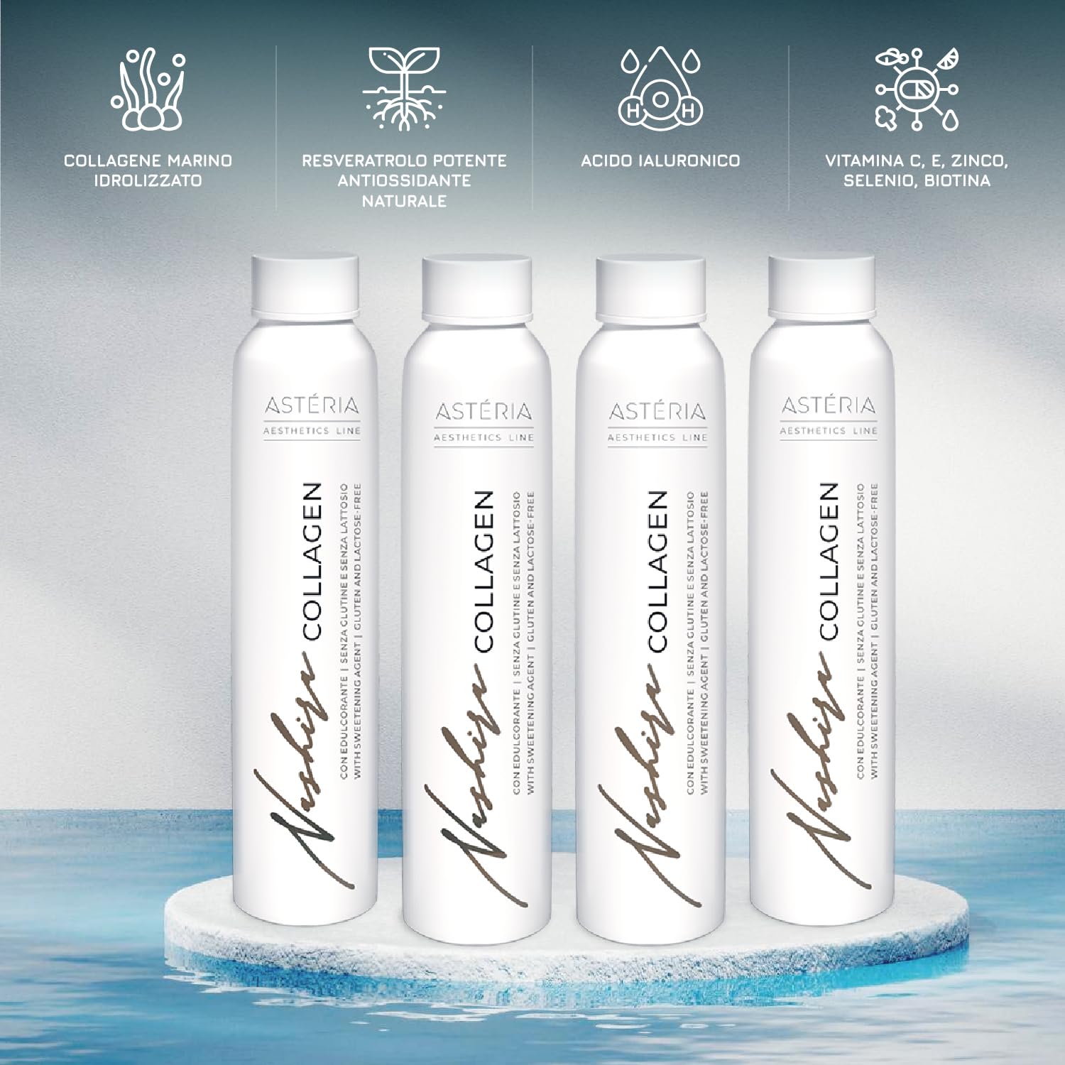 Nashira® Collagene Marino Liquido VERISOL® Doppia Concentrazione 5000mg | 10 Fialoidi da 25ml Bevibili | Con Acido Ialuronico, Vitamina C, Biotina | Formula Premium Biodiversa | Pelle, Capelli, Unghie