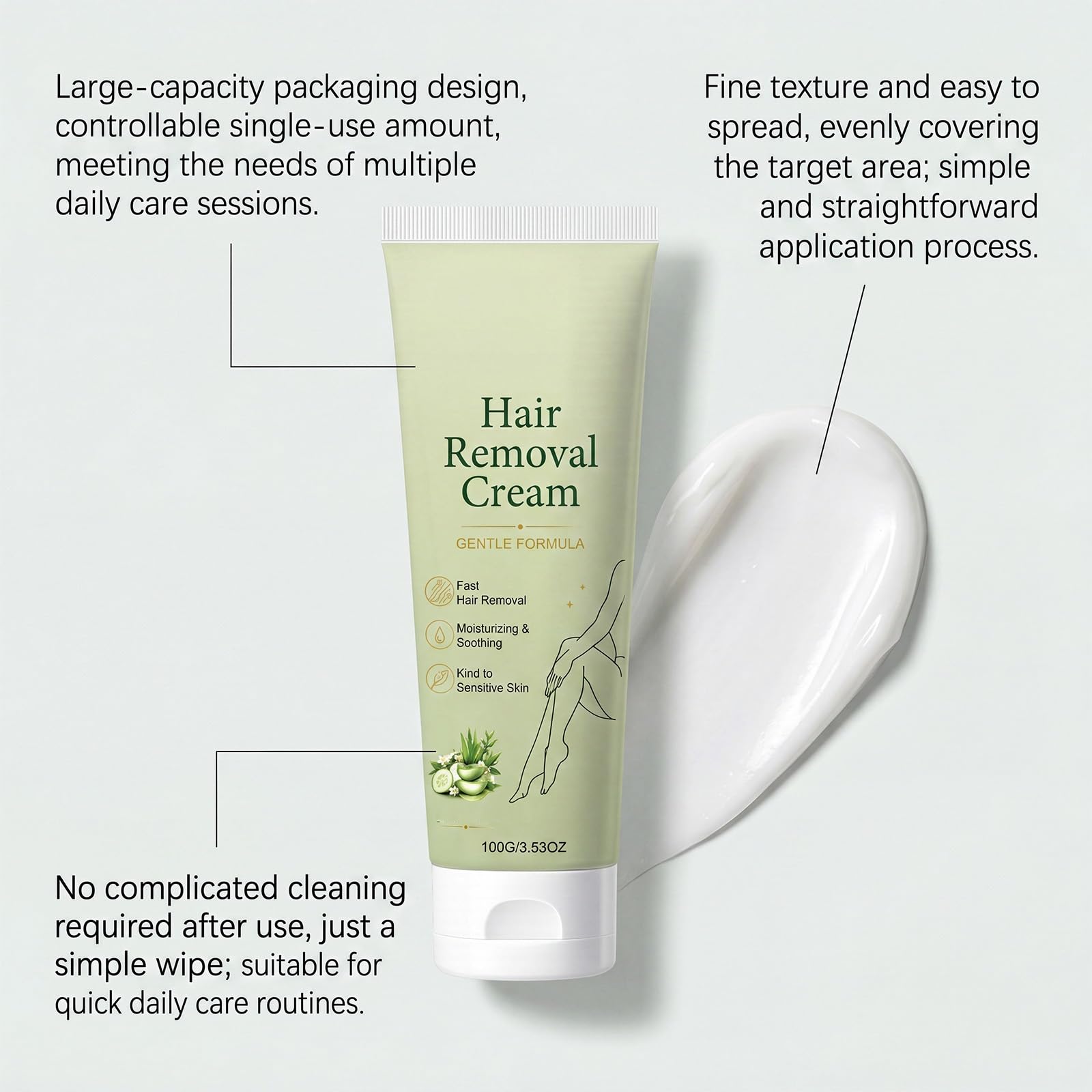 Crema depilatoria delicata e naturale con estratto di aloe vera, crema depilatoria per pelli sensibili, crema depilatory indolore per gambe, braccia, ascelle e pancia (5 pezzi)