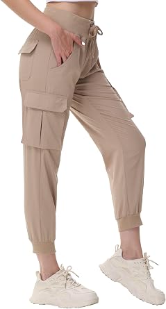 Womens Cargo Hiking Pants Lightweight Quick Dry Fit Comfy Athletic Casual Outdoor Trip Pockets Elastic Waistband