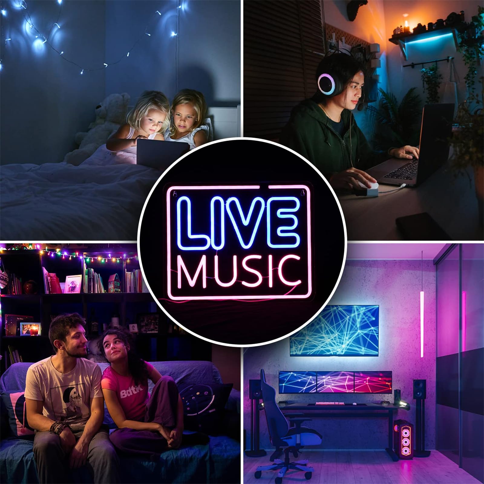Muzyka na żywo neonowe światła muzyczny bar LED neonowy znak montowany na ścianie lampka nocna bar studio muzyczne sypialnia dekoracja ścienna sztuka impreza klub USB z przełącznikiem