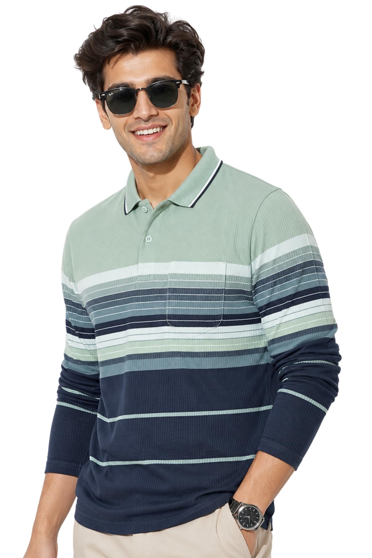Full Sleeves Textured Polo Tshirt for Men with Pocket || Long Sleeves Collar and Pocket T-Shirt for Men-image-20