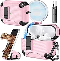 Vista 29 de Inesore Funda para AirPods Pro 3 (2025) con soporte para teléfono y kit de limpieza, compatible con MagSafe, cubierta de bloqueo automática