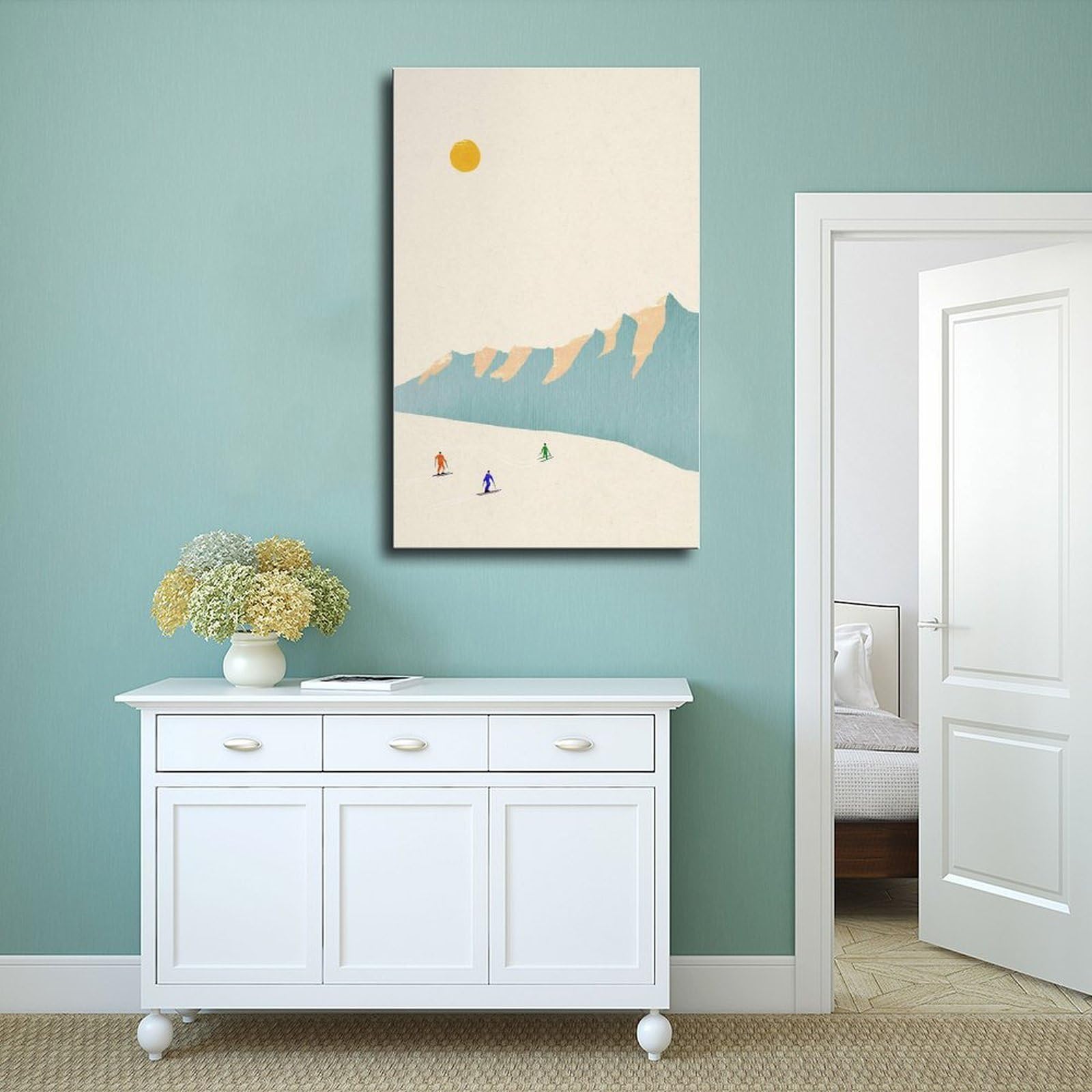 Mountain Skiers - Località sciistica piste da sci su tela poster decorazione camera da letto paesaggio ufficio camera da letto decorazione regalo 61 cm L x 91,4 cm W