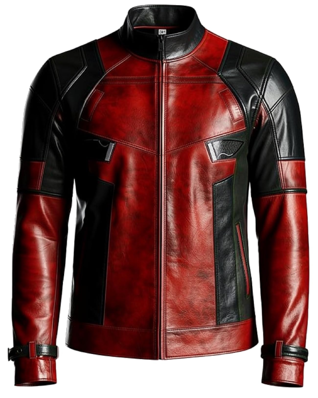 Chaqueta de cuero para hombre, color rojo y negro, ajustada, para motociclista, superhéroe, cosplay