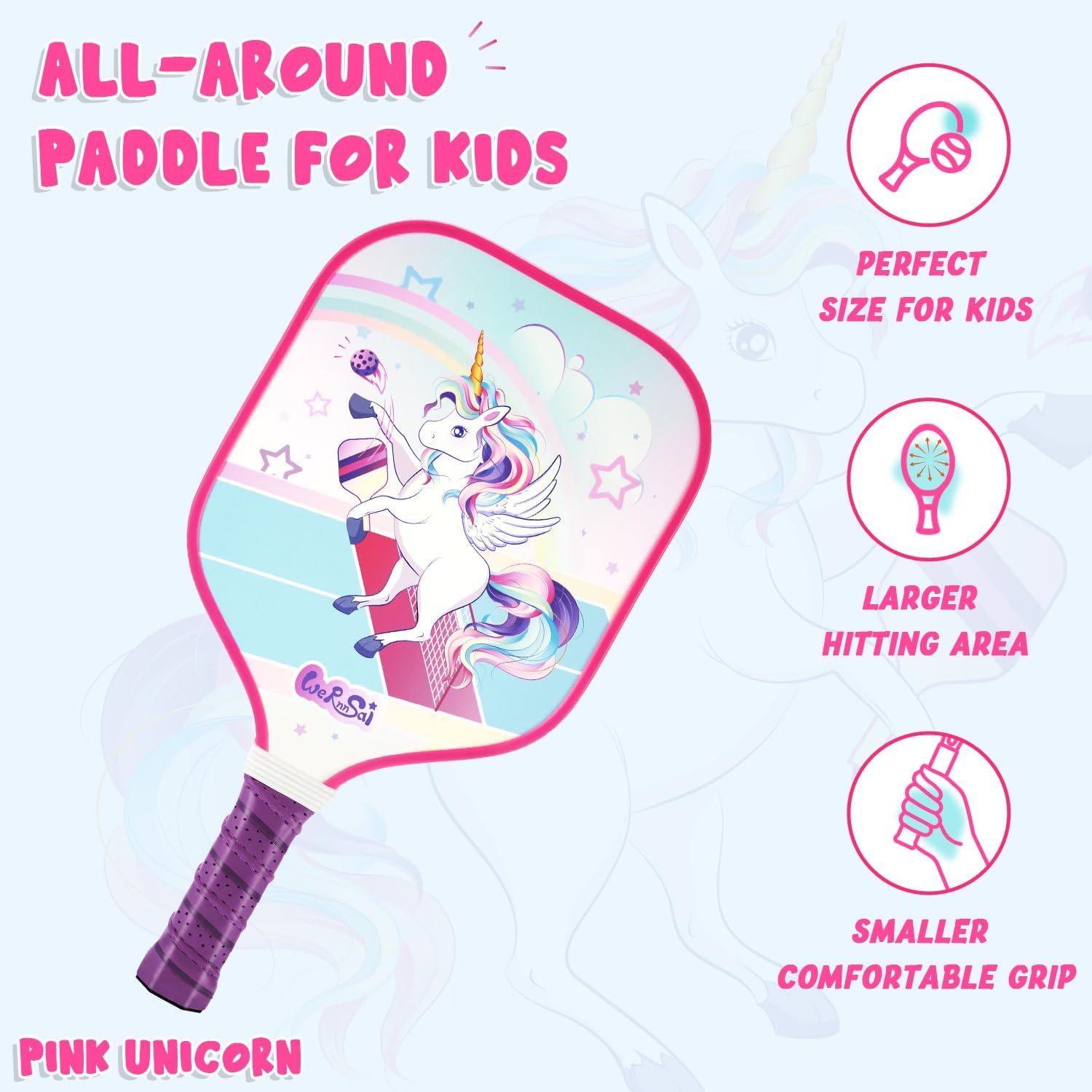 WERNNSAI Kids Pickleball Paddle Lightweight Unicorn Dinosaur Pickle Ball Paddle Sports Gifts for Boys Girls