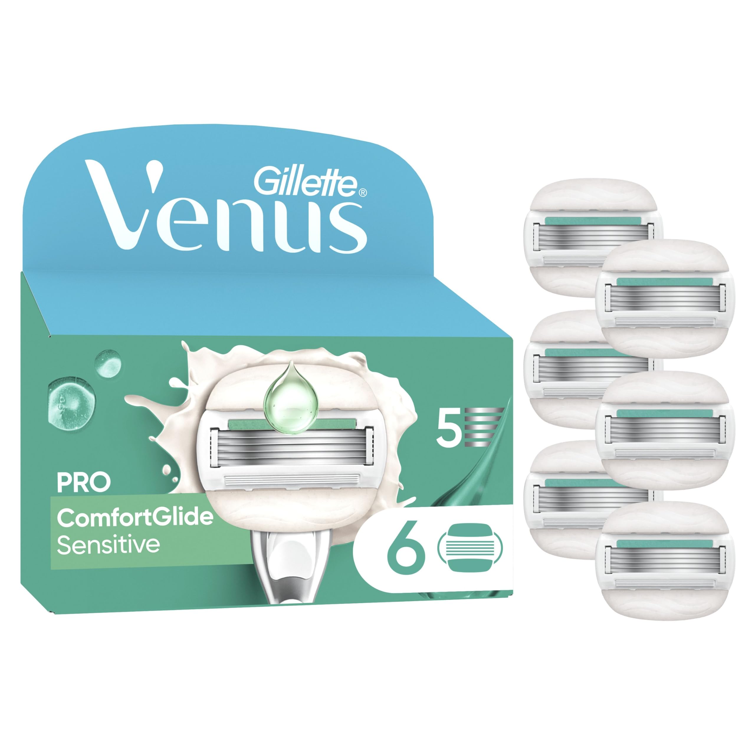 Gillette Venus ComfortGlide Sensitive, 6 Razor Blade Refills