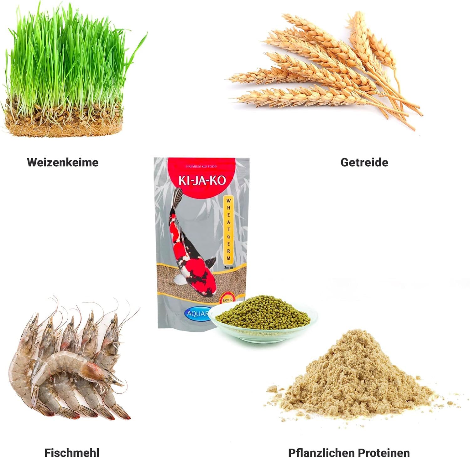 Germen de Trigo alimento Especial para koi, Rico en Vitamina E Natural y ácidos grasos Omega-3, con Alto Contenido en Germen de Trigo, para alimentación en Primavera y otoño 10 kg / 6mm